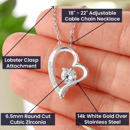 Starlit Self Forever Love Necklace – Heart Cubic Zirconia Pendant in 14K White Gold or 18K Gold Finish