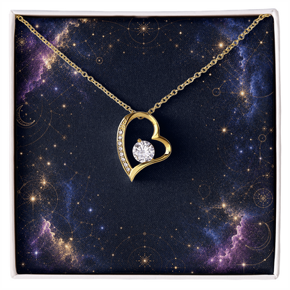 Starlit Self Forever Love Necklace – Heart Cubic Zirconia Pendant in 14K White Gold or 18K Gold Finish