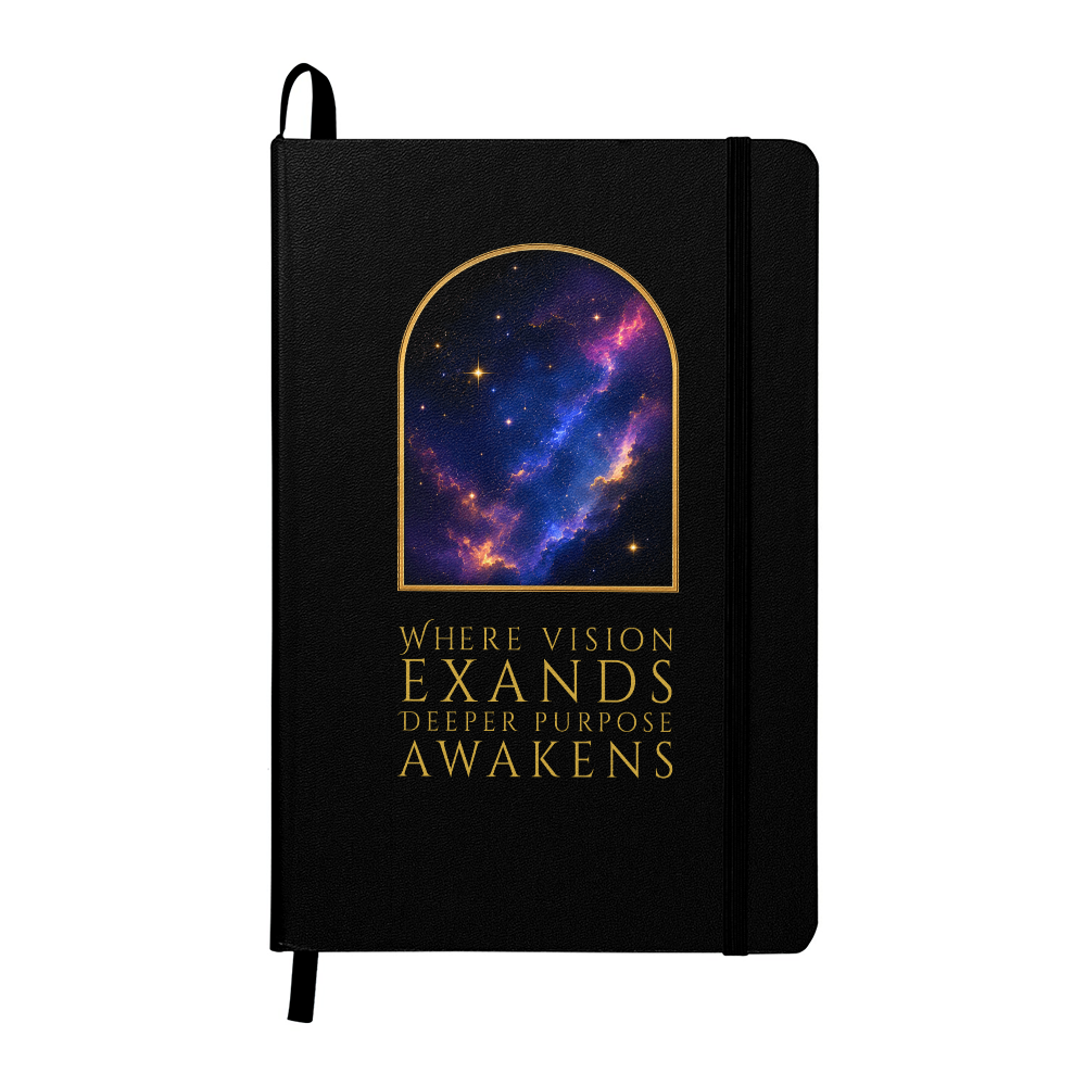 Starlit Self Vision Journal – “Where Vision Expands, Deeper Purpose Awakens.” Faux Leather Hardcover Writing Notebook