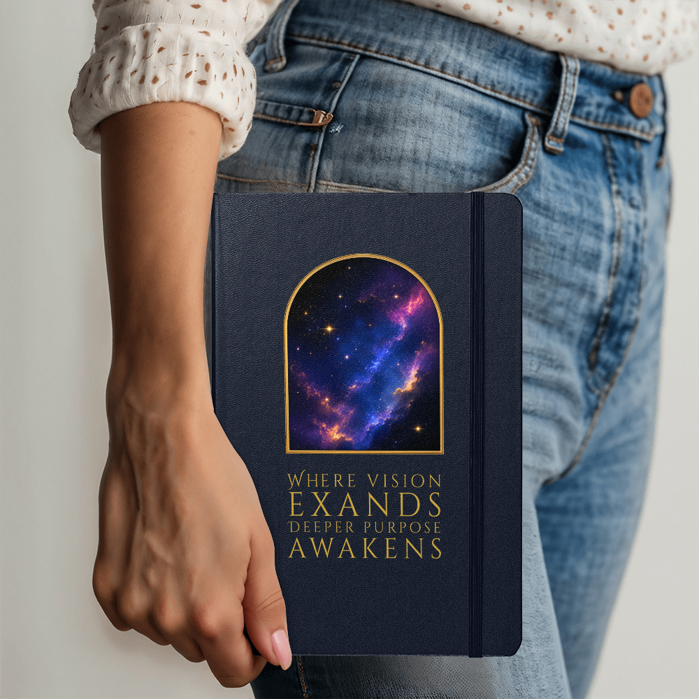 Starlit Self Vision Journal – “Where Vision Expands, Deeper Purpose Awakens.” Faux Leather Hardcover Writing Notebook