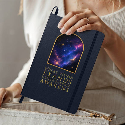 Starlit Self Vision Journal – “Where Vision Expands, Deeper Purpose Awakens.” Faux Leather Hardcover Writing Notebook