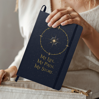 Starlit Self Celestial Journal – “My Life. My Path. My Story.” Faux Leather Hardcover Writing Notebook