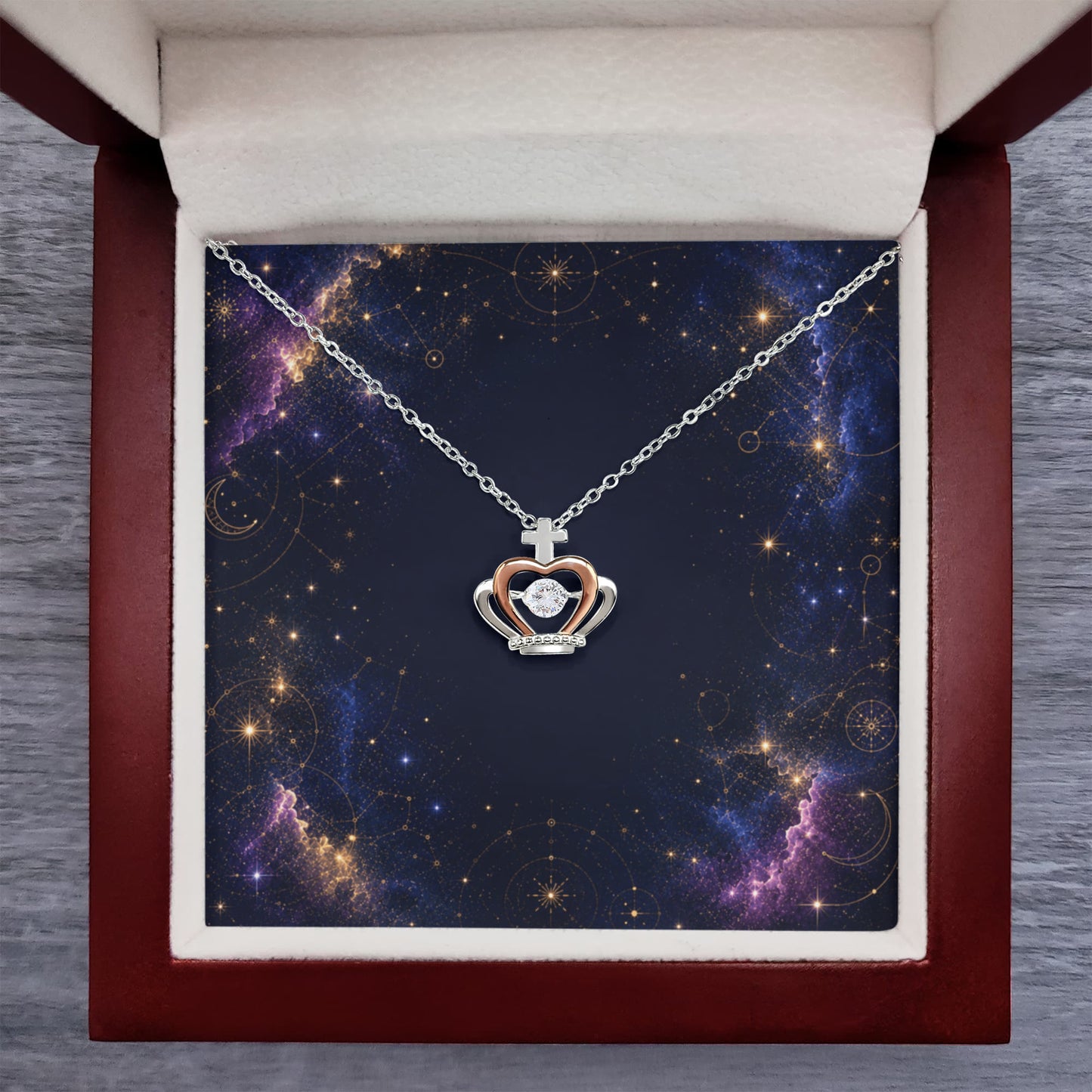 Starlit Self Crown Light Necklace – Sterling Silver Crown Pendant with Dancing Cubic Zirconia