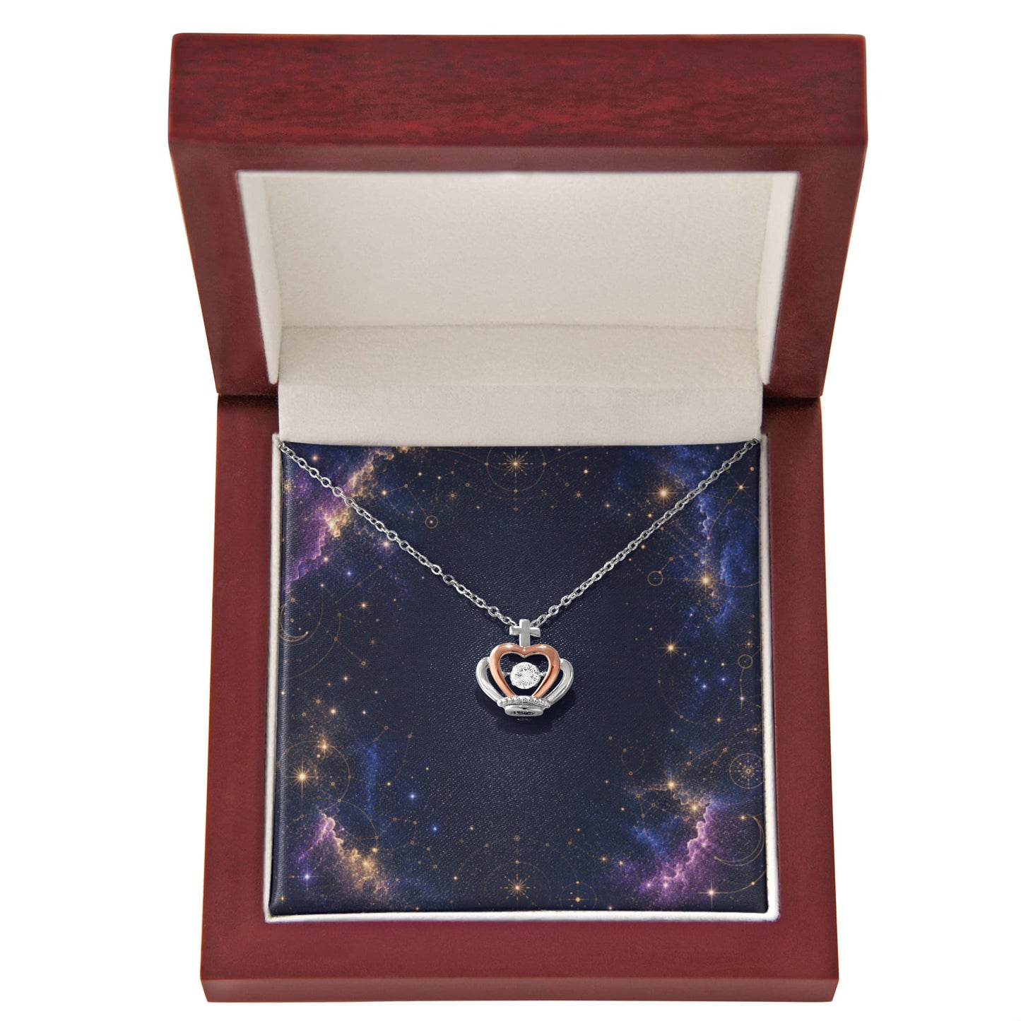 Starlit Self Crown Light Necklace – Sterling Silver Crown Pendant with Dancing Cubic Zirconia