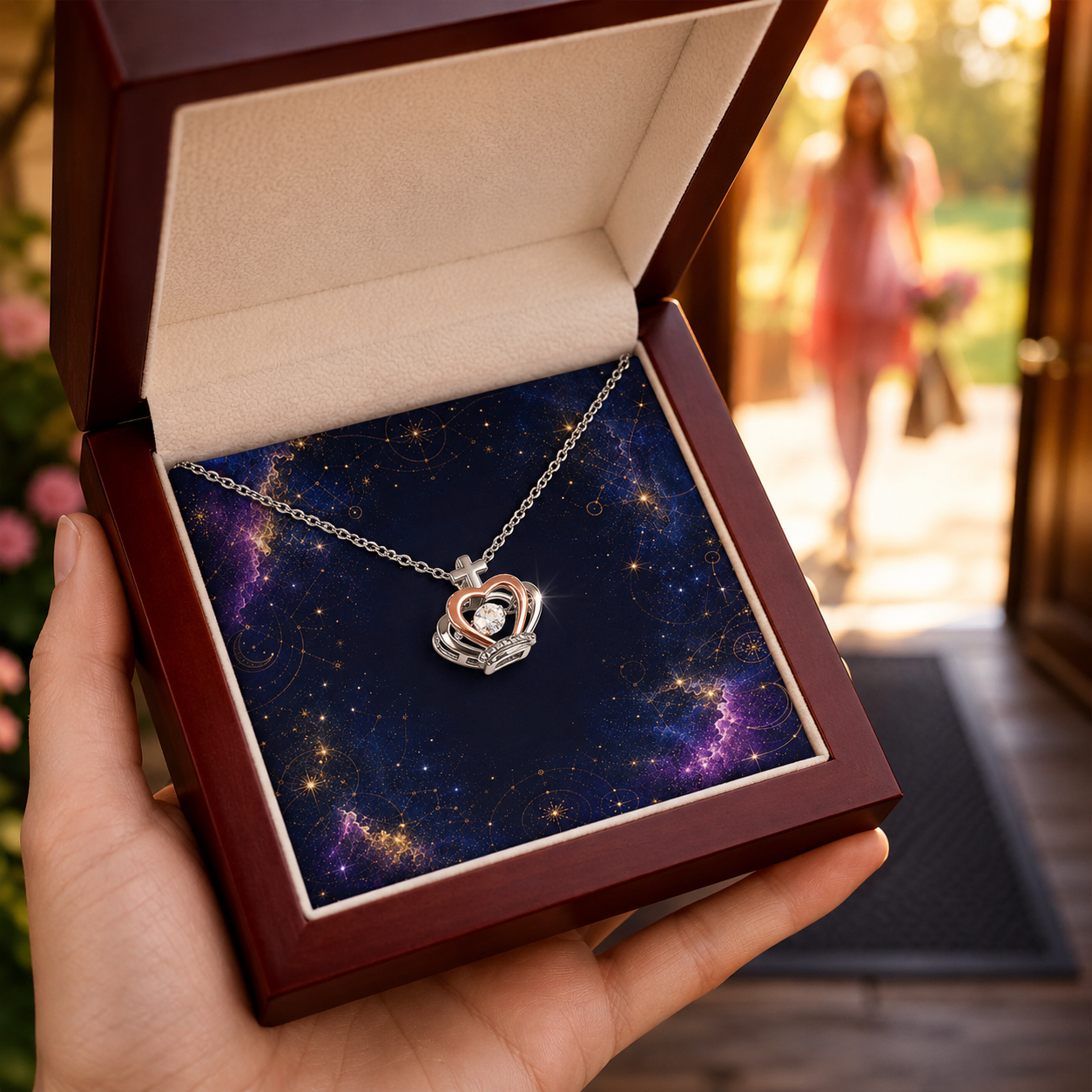 Starlit Self Crown Light Necklace – Sterling Silver Crown Pendant with Dancing Cubic Zirconia