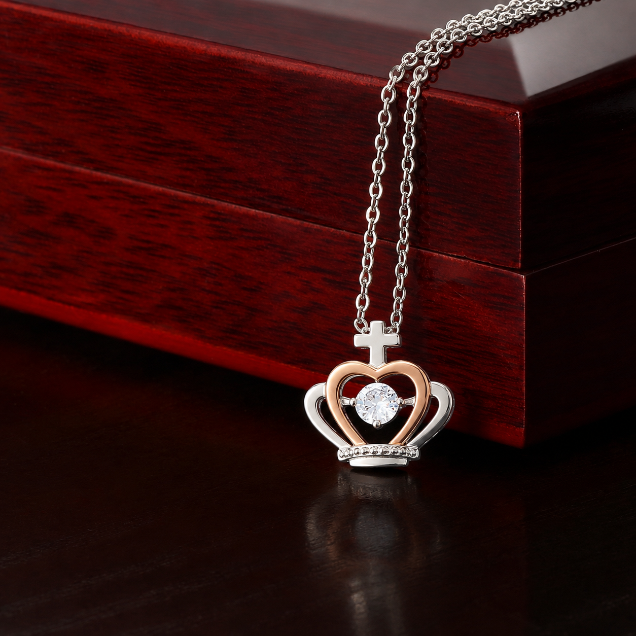 Starlit Self Crown Light Necklace – Sterling Silver Crown Pendant with Dancing Cubic Zirconia